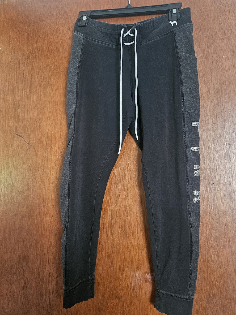 PINK Victoria's Secret Black Jogger Leggings with Gray Side Panels